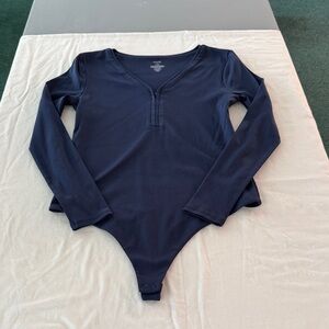 Nuuds Navy Blue V-Neck Bodysuit